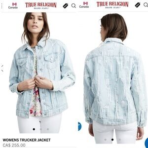 True Religion Women's Denim Trucker Jean Jacket Distressed Cyan Cyclone XS NEW